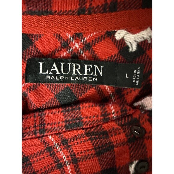 Lauren Ralph Lauren Womens Large Plaid Flannel Sleep Top Monogram Nightshirt‎ - Picture 7 of 9